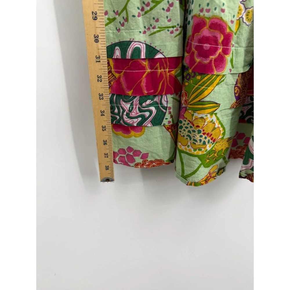 Uncle Frank 75582 Smocked Mini Dress Womens M Green Tropical floral Puff Sleeve